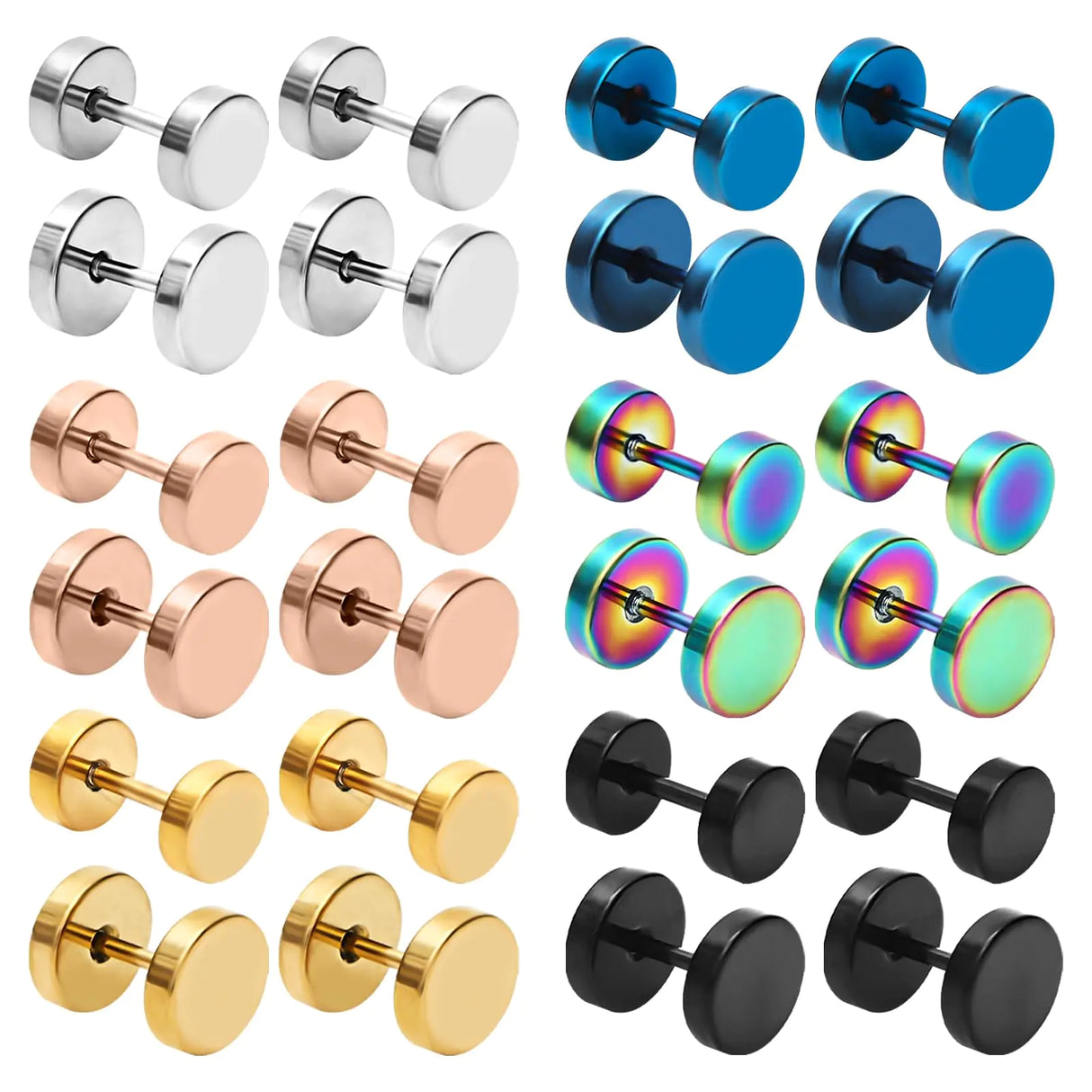 NEWITIN 12 Pairs Dot Stud Earrings for Men Faux Gauges Earrings Hypoallergenic Earrings Ear Tunnel Surgical Steel Earrings Screw Flat Back Earrings Round Ear Studs for Women Men - Lootquake