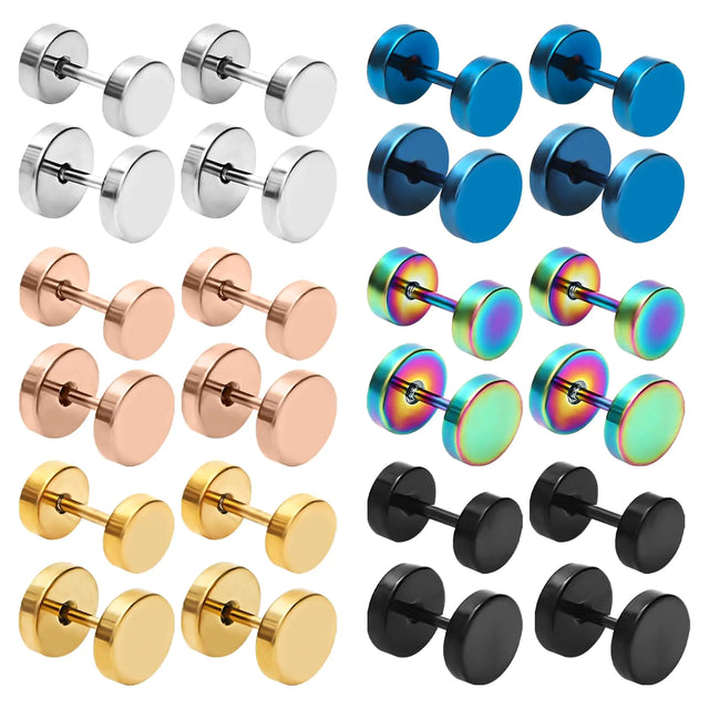 NEWITIN 12 Pairs Dot Stud Earrings for Men Faux Gauges Earrings Hypoallergenic Earrings Ear Tunnel Surgical Steel Earrings Screw Flat Back Earrings Round Ear Studs for Women Men - Lootquake