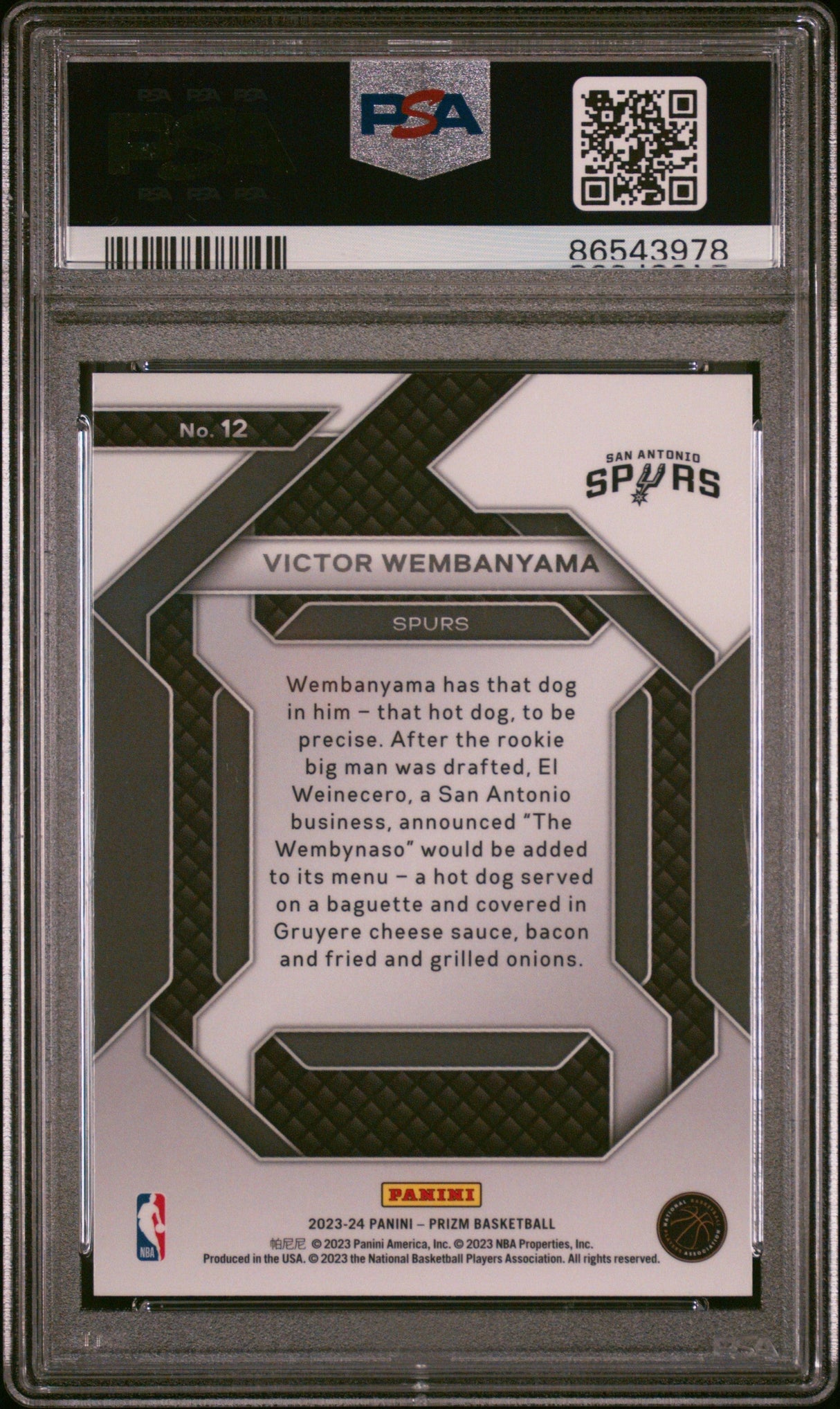 Graded 2023 Panini Prizm Victor Wembanyama #12 Emergent Rookie RC Basketball Card PSA 10 Gem Mint