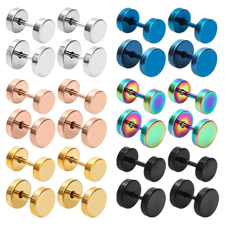 NEWITIN 12 Pairs Dot Stud Earrings for Men Faux Gauges Earrings Hypoallergenic Earrings Ear Tunnel Surgical Steel Earrings Screw Flat Back Earrings Round Ear Studs for Women Men - Lootquake