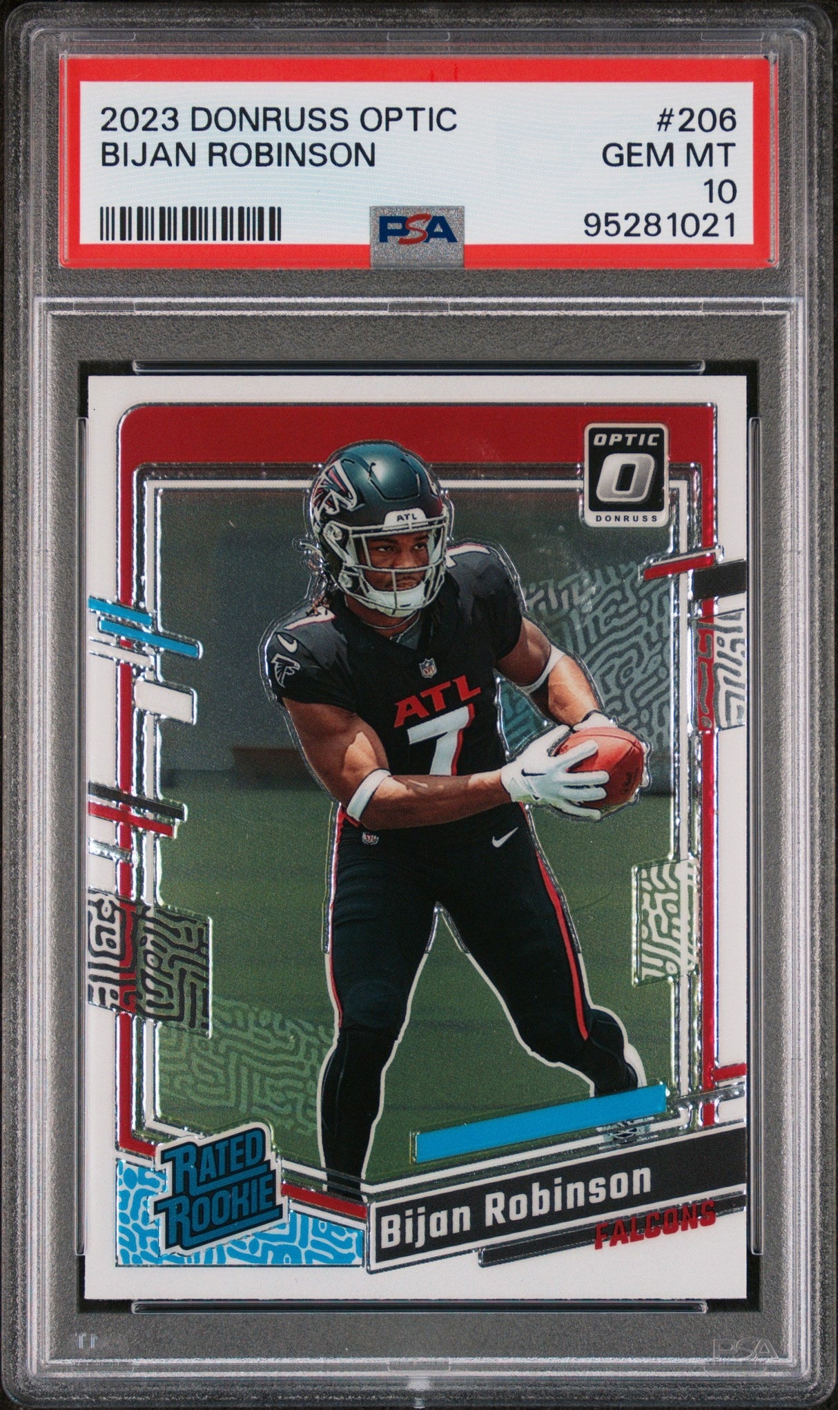 Graded 2023 Panini Donruss Optic Bijan Robinson #206 Rookie RC Football Card PSA 10 Gem Mint