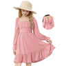 Zando Pink Girls Long Sleeve Dresses for Girls Dresses for Weddings Casual Girls Fall Dress Square Neck Off Shoulder Dresses 10-11 Years L - Lootquake