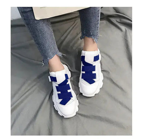Velcro Platform Sneakers, Dad Shoes, White Casual Shoes - Lootquake