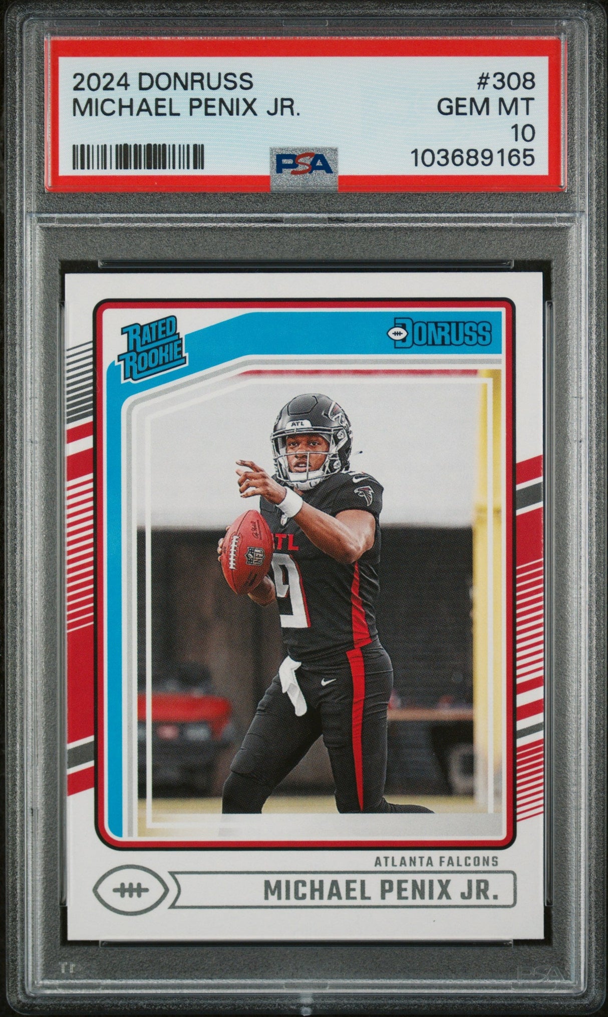 Tarjeta de fútbol RC de novato Panini Donruss Michael Penix Jr #308, clasificada en 2024, PSA 10 Gem Mint