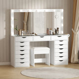 Yanosaku VD008 Bedroom Makeup Vanity desk with LED Mirro, 15 Drawers