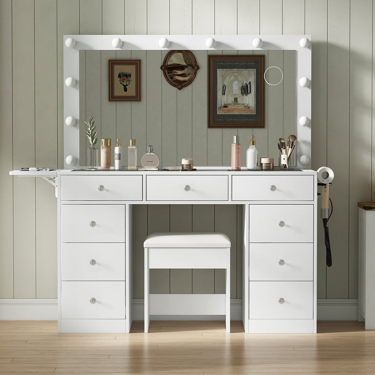 Yanosaku VD007 Bedroom Makeup Vanity desk with LED Mirror, 9 Drawers