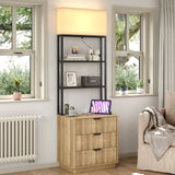 Yanosaku NS002 Nightstand Set of 2 with Charging Station, 3 Drawers