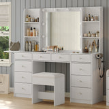 Yanosaku VD011 Bedroom Makeup Vanity desk with LED Mirror, 11 Drawers