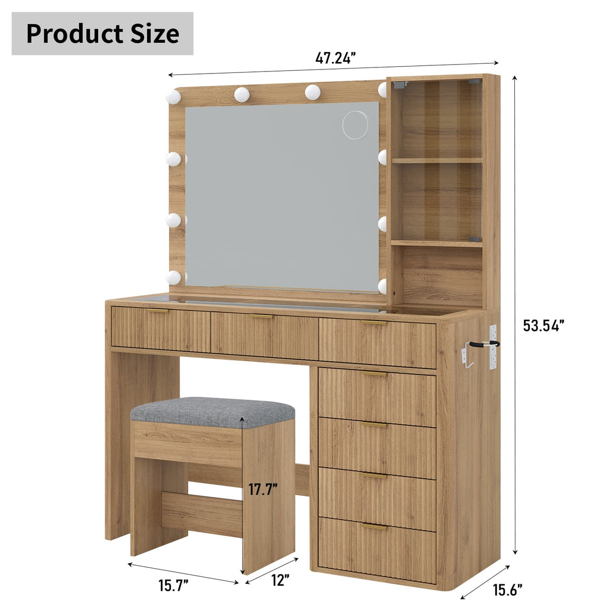 Yanosaku VD013 Bedroom Makeup Vanity desk with LED Mirror, 7 Drawers