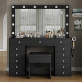 Yanosaku VD018 Bedroom Makeup Vanity desk with LED Mirror, 13 Drawers