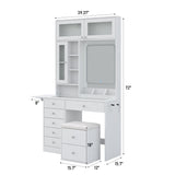 Yanosaku VD022 Vanity Desk with Mirror, Lights, Drawers, Stool, White-1