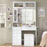 Yanosaku VD022 Vanity Desk with Mirror, Lights, Drawers, Stool, White-0