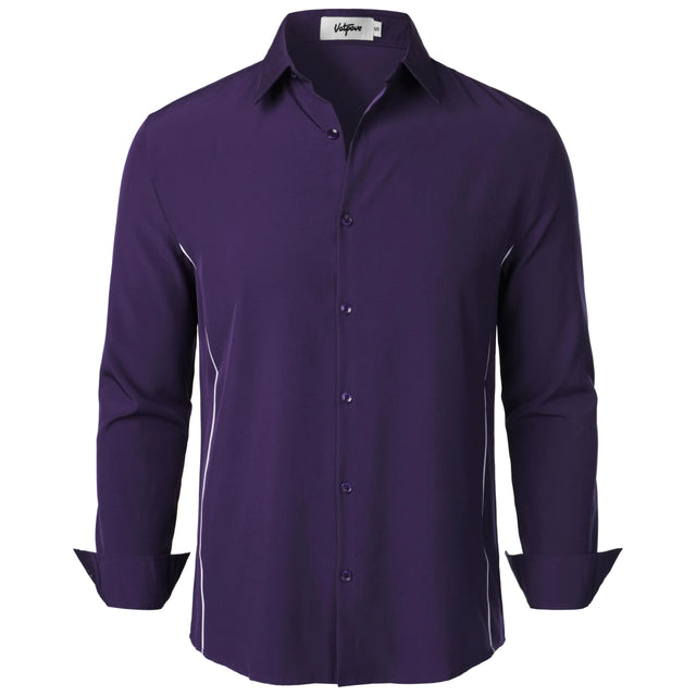 VATPAVE Mens Stretch Dress Shirts Business Formal Shirts Long Sleeve Slim Fit Button Down Shirts Wedding Prom Shirts Small Dark Purple - Lootquake