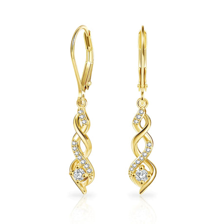 Sterling Silver Drop Dangle Earrings for Women 14k Gold Plated Dangle Earrings Cubic Zirconia Hanging Dangle Leverback Earrings Long Infinity Drop Earrings CZ Dangle Earrings for Jewelry Gifts - Lootquake