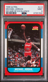 Graded 1996 Fleer Ultra Michael Jordan #U4 Decade of Excellence Rookie Reprint Basketball Card PSA 9 Mint
