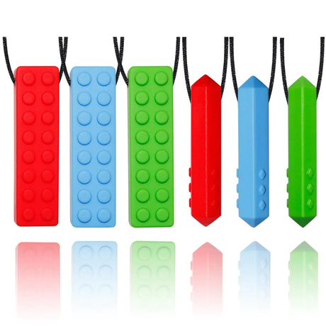 Chew Necklaces for Sensory Kids Chewy Necklaces for Autism and ADHD 6 Pack Silicone Pendants Chewies for Baby Teething Chewing Necklaces for Toddler Boys and Girls - Lootquake