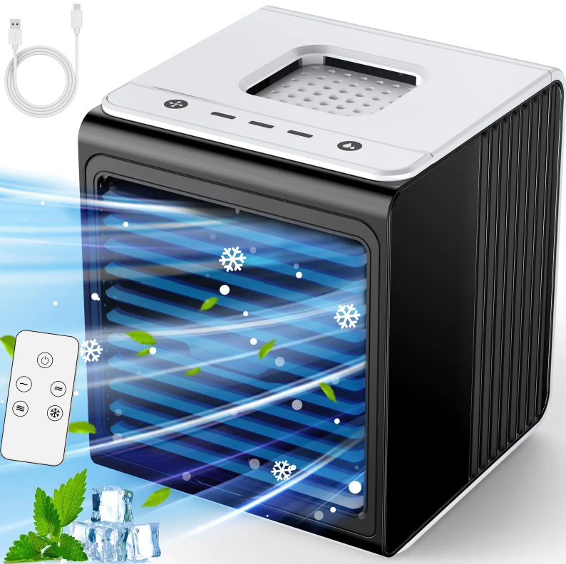 CENSTECH 3-IN-1 Mini Air Conditioner with Remote Top Splash-Proof Design 3 Speeds Small Portable Air Conditioner Large Capacity Tank Personal Air Conditioner Desk Air Conditioner for Office Room - Lootquake